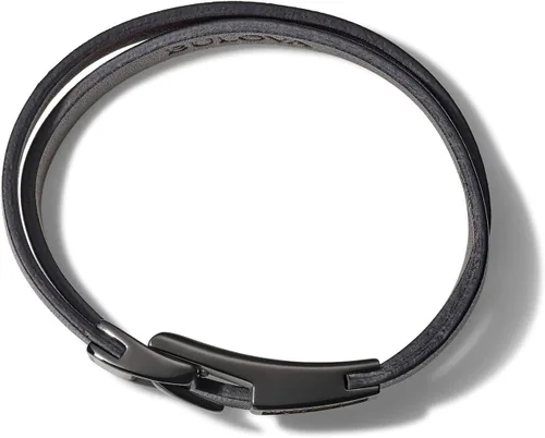 Miniatura 5 de Bulova Jewelry Men's Latin GRAMMY Double Wrap Black Leather Bracelet with Diamonds and Clasp Closure