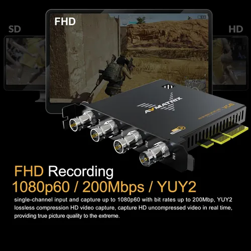 Miniatura 3 de AVMATRIX Tarjeta de captura PCIE para PC, 4CH SDI con latencia ultra baja 1080P60 para transmisión en vivo multicanal, videoconferencia, educación