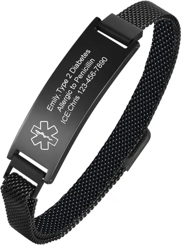 Miniatura 55 de VNOX Pulsera de identificación de alerta médica para hombres y mujeres, pulseras de alerta médica con grabado personalizado para mujeres y hombres