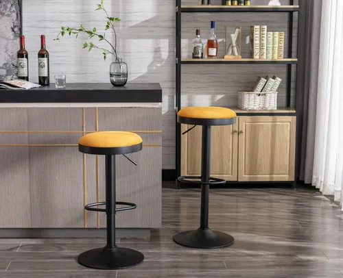 Miniatura 7 de CIMOTA Juego de 2 taburetes de bar redondos giratorios con espalda descubierta ajustable, taburete de bar moderno industrial para cocina, hogar