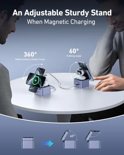 Miniatura 4 de BENFEI Soporte de cargador MagSafe plegable 3 en 1 con cargador rápido GaN de 33 W para iPhone 16/15/14/13/12, Apple Watch y AirPods Diseño