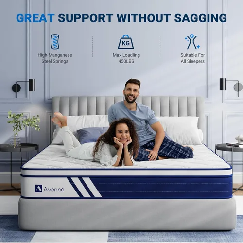 Miniatura 3 de Avenco Colchón híbrido King de 10 pulgadas en caja con espuma viscoelástica de gel y bobinas de bolsillo individuales, colchón de cama King