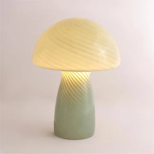 Miniatura 4 de Urban Lifestyle lámpara de mesa de hongo de vidrio rayado verde de 12" moderna y retro, lámpara de mesa para decoración de dormitorio, sala de estar