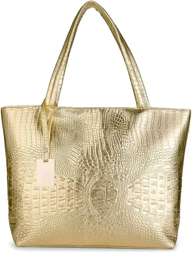Valentoria Bolso de hombro grande para mujer, bolso de mano, bolso de viaje, elegante, tipo satchel, de cuero sintético con estampado de cocodrilo,