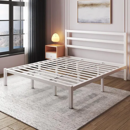 LoVinson Base de cama tamaño King, base de cama de plataforma resistente con base de metal fuerte, almacenamiento debajo de la cama, base de Blanco