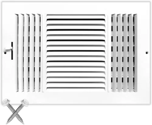 Rejilla de suministro de 3 vías de 10 pulgadas x 8 pulgadas - Tapa del conducto y difusor- Cara plana estampada - Blanco