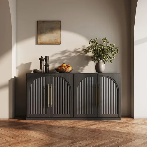 Miniatura 32 de BELLEZE Aparador Modular Acanalado Buffet con Almacenamiento, Mesa Consola Moderna de Mediados de Siglo con Puertas Arqueadas Simétricas, Elegante