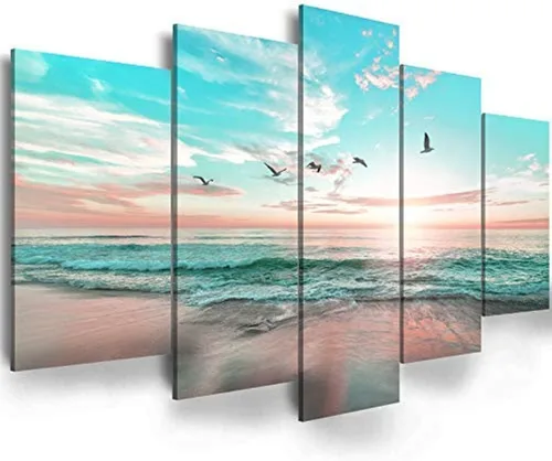 Miniatura 20 de EPHANY Lienzo abstracto de playa para pared, arte de paisaje, 5 piezas, lienzo para pared, decoración de playa, lienzo para pared, puesta de sol