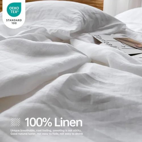Miniatura 2 de Simple&Opulence Juego de sábanas 100% lino tamaño King, 6 piezas de sábanas de lino francés natural, juego de ropa de cama transpirable suave