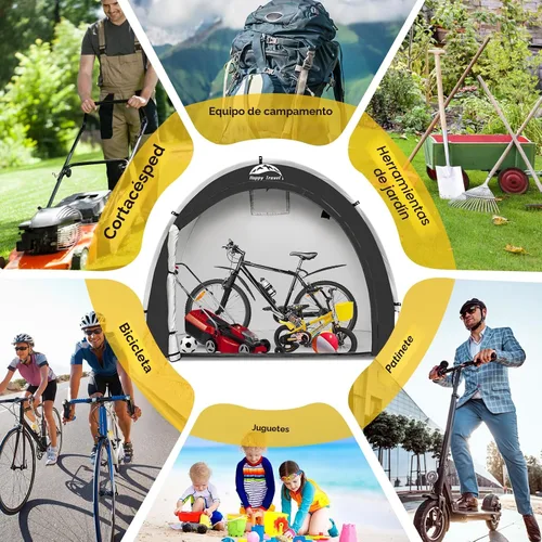 Miniatura 8 de Happy Travel Tienda de campaña de almacenamiento para bicicletas, cobertizos de almacenamiento de bicicletas portátiles para exteriores con tela