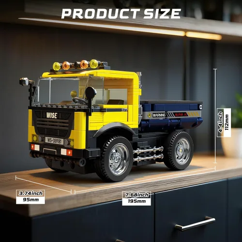 Miniatura 5 de Wise Block - Juego de bloques de construcción de camión volquete de 365 piezas con control remoto con 1 mini figura, camión de construcción RC