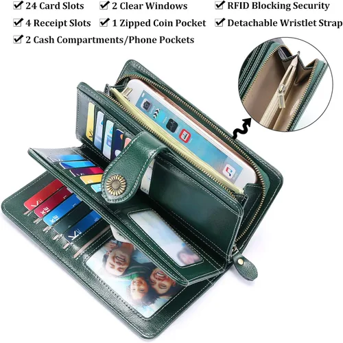 Miniatura 4 de FALAN MULE Cartera de cuero genuino RFID bloqueo gran capacidad Trifold señoras cartera.