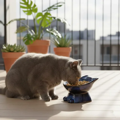Miniatura 9 de Nihow Cuencos elevados inclinados para gatos: cuenco elevado de cerámica de 5 pulgadas para proteger la columna vertebral de las mascotas, apto