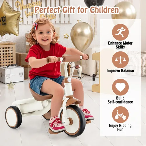 Miniatura 7 de HONEY JOY Triciclo, triciclo para niños de 3 ruedas con asiento ajustable, cesta de almacenamiento extraíble, triciclo para niños de 3 a 5 años