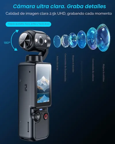 Miniatura 5 de Cámara de vlogging con lente giratoria de 180°, cámara de cuerpo de bolsillo con grabación de audio y video, batería de 7 horas, cámaras POV de mano