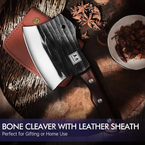 Miniatura 7 de ENOKING Cuchillo de carnicero de 5.7 pulgadas, cuchillo forjado a mano resistente para huesos con mango de madera, cuchillo de carnicero de espiga