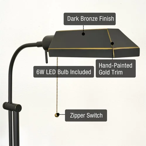 Miniatura 2 de Kira Home Prescott - Lámpara de pie industrial ajustable de 58 pulgadas, acabado de bronce oscuro, incluye bombilla LED de 6 W (60 W equivalente)