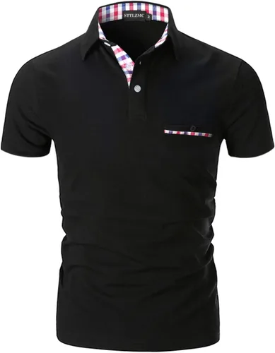 Camisas tipo polo para hombre, manga corta, ajuste casual, cuello a cuadros