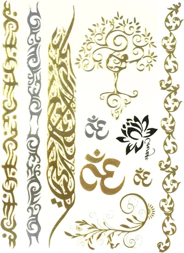 Miniatura 9 de Wrapables Tatuajes temporales inspirados en celebridades en oro metálico, plata y negro, grandes, alas de ángel_1