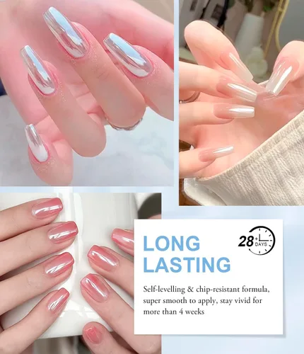 Miniatura 3 de Polvo de uñas cromado y perla, efecto de hadas, polvo de uñas rosa cromado, blanco, perlado aurora, sirena, iridiscente, cromo, polvo, espejo Polvo