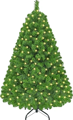 Miniatura 13 de Yaheetech Árbol de Navidad artificial preiluminado de 4.5 pies con luces incandescentes de color blanco cálido, árbol de Navidad con 340 puntas
