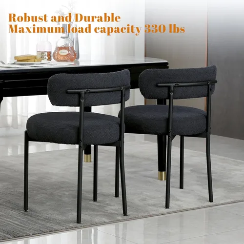 Miniatura 3 de DYHOME - Juego de 2 sillas de comedor de bouclé negro, sillas de cocina modernas de mediados de siglo con respaldo curvo y patas de metal, sillas