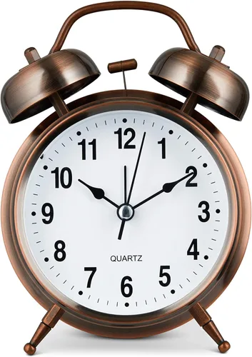 Miniatura 4 de Bernhard Products Reloj despertador analógico de doble campana retro de metal cobre de 4 pulgadas, cuarzo extra fuerte, funciona