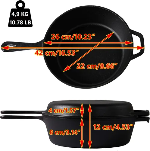 Miniatura 2 de Sartén de hierro fundido (extra profundo) – 10.25 pulgadas con tapa de sartén, sartenes + fundas de soporte de mango de silicona – Utensilios