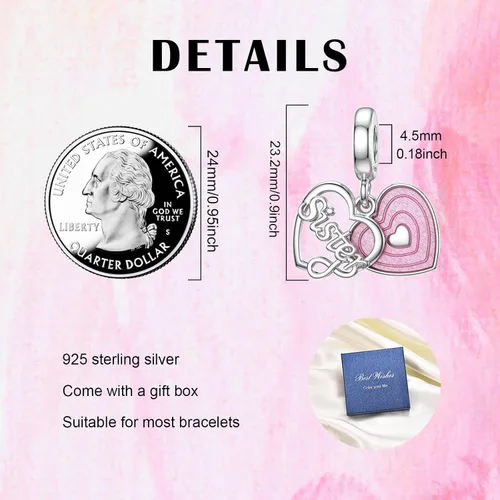 Miniatura 5 de SEVENWELL Dijes familiares para Pandora, plata de ley 925 con forma de corazón y flores para pulsera, mamá, hermana, hija, esposa, nana, mejor amiga