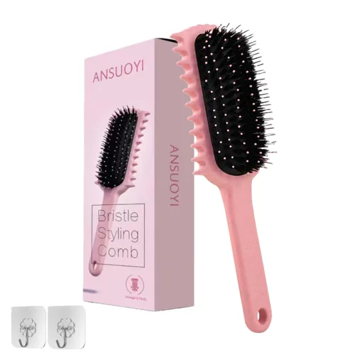Paquete de 1 cepillo desenredante para ondas y bobinas, reduce el encrespamiento y la rotura, define rizos y añade volumen, mango ergonómico, para