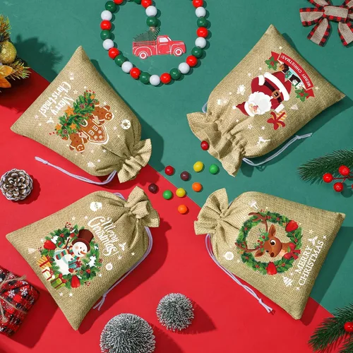 Miniatura 4 de FLOE 24 Bolsas de Regalo de Arpillera Navideñas con Cordón, Bolsas de Lino Navideñas de 6x8 pulgadas con Etiqueta, Bolsa de Regalo Pequeña de Yute