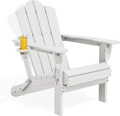 Miniatura 38 de Silla plegable ajustable KINGYES Adirondack, sillas reclinables Adirondack de 3 posiciones con portavasos, Adirondack de HDPE resistente a