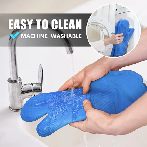 Miniatura 6 de Rorecay Juego de 6 manoplas para horno y soportes para ollas para cocina, guantes de horno de silicona extra largos y antideslizantes resistentes al