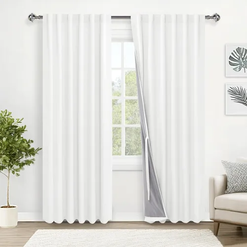 Miniatura 55 de XWZO Cortinas blancas 100% opacas con alzapaños, 2 capas gruesas completamente sombreadas con bolsillo para barra y pestaña trasera, cortinas