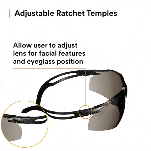 Miniatura 3 de 3M Gafas de seguridad, SecureFit Serie 500, paquete de 20, ANSI Z87 con clasificación de impacto, patillas de trinquete ajustables, gafas