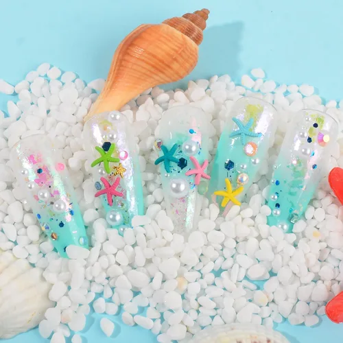 Miniatura 4 de 60 dijes de uñas de estrella de mar, aleación de verano, 3D, para decoración de uñas temática de playa, arte de uñas y fabricación de joyas
