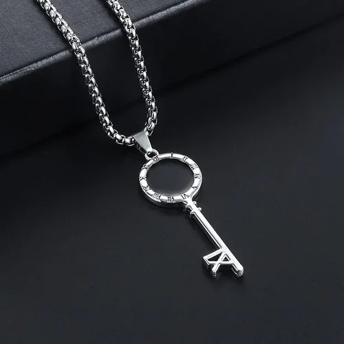 Miniatura 2 de Collar punk con colgante de llave de número romano para hombre y mujer, cadena de acero inoxidable de 24 pulgadas