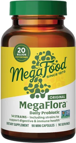 MegaFood MegaFlora Probiótico - Probióticos para la salud digestiva de las mujeres - Suplemento de apoyo inmunológico - 20 mil millones de UFC - 14
