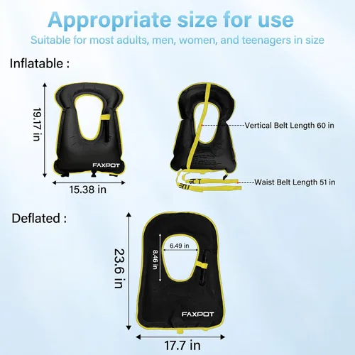Miniatura 6 de Chaleco de esnórquel, chaleco de natación inflable portátil para adultos, para kayak, flotabilidad, buceo, surf, chaleco de esnórquel, chaqueta