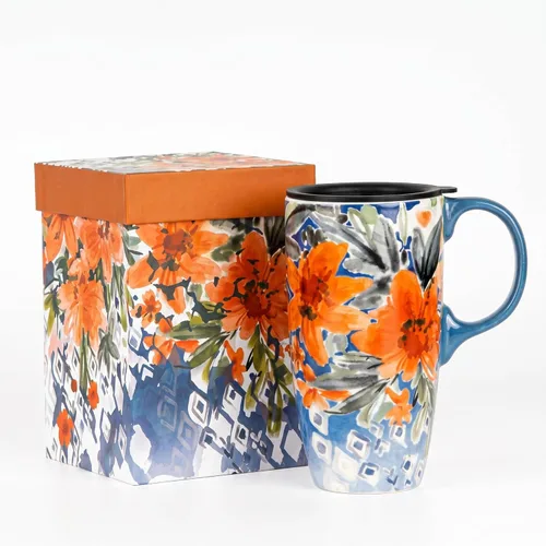 Miniatura 11 de Topadorn Taza de café de cerámica con tapa a prueba de derrames, taza de café para el hogar y la oficina con caja de regalo, color azul