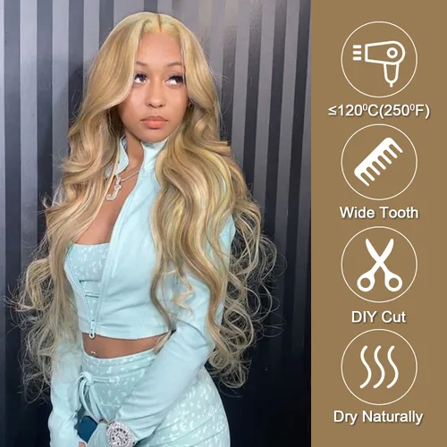 Miniatura 2 de SAPPHIREWIGS Peluca rubia con encaje frontal, pelucas largas y onduladas para mujer, pelucas de color rubio ceniza, resistentes al calor, para Mix