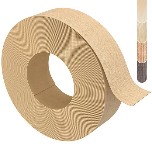 Miniatura 10 de Bandas de Borde de Abedul, rollo de 1 1/2 pulgadas x 10 pies de Bandas de Borde de Chapa - Pre-encoladas Flexibles, Cinta de Madera Real