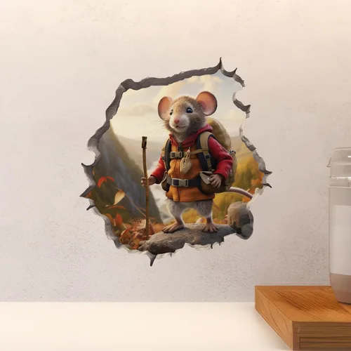 Miniatura 5 de Calcomanía de pared 3D con agujero de ratón para excursionista de otoño