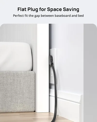 Miniatura 8 de TROND Cable de Extensión Plano Ultra Delgado, Regleta de Alimentación de Enchufe Plano con 3 Cargadores USB, 3 Salidas de CA Estación de Carga