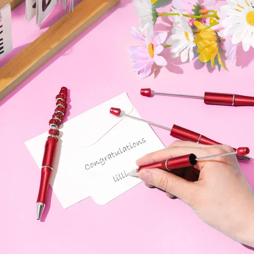 Miniatura 5 de jiebor 20 bolígrafos con cuentas rojas de plástico bolígrafos con cuentas de bola a granel con 50 tintas negras lindos y geniales bolígrafos de Rojo