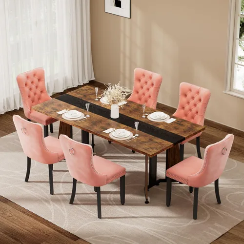 Miniatura 26 de Juego de mesa de comedor de 5 piezas con 4 sillas, mesa de comedor rectangular de madera de 71 pulgadas con sillas de comedor de terciopelo, tablero