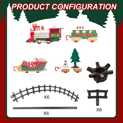Miniatura 2 de Juego de tren de árbol de Navidad con luz y sonido colgante de tren de Navidad con locomotora trineo de carro y pistas para niños árbol de regalos .