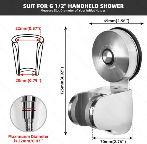 Miniatura 3 de YOHOM Soporte de cabezal de ducha con ventosa, soporte de ducha de mano, soporte ajustable para manguera de ducha al vacío, boquilla rociadora, clip