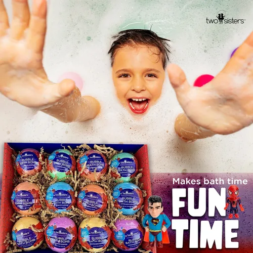 Miniatura 2 de Bombas de baño de superhéroes para niños con juguetes sorpresa en el interior (paquete de 12) – Bomba de burbujas grande, aromas afrutados, aromas