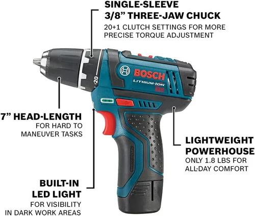 Miniatura 4 de Bosch CLPK22 – 120 - Kit combo de 2 herramientas (taladro/ desarmador y armador de impacto) con 2 baterías de iones de litio 12 -V, cargador